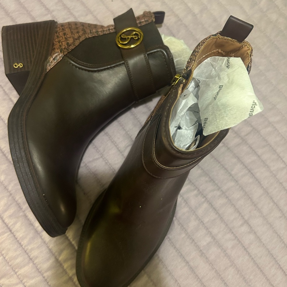 Sam & Libby Brown Ankle Boots with Gold Detail